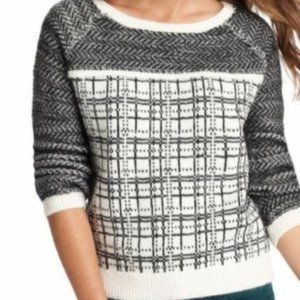 LOFT Black and White Plaid Alpaca Wool Sweater